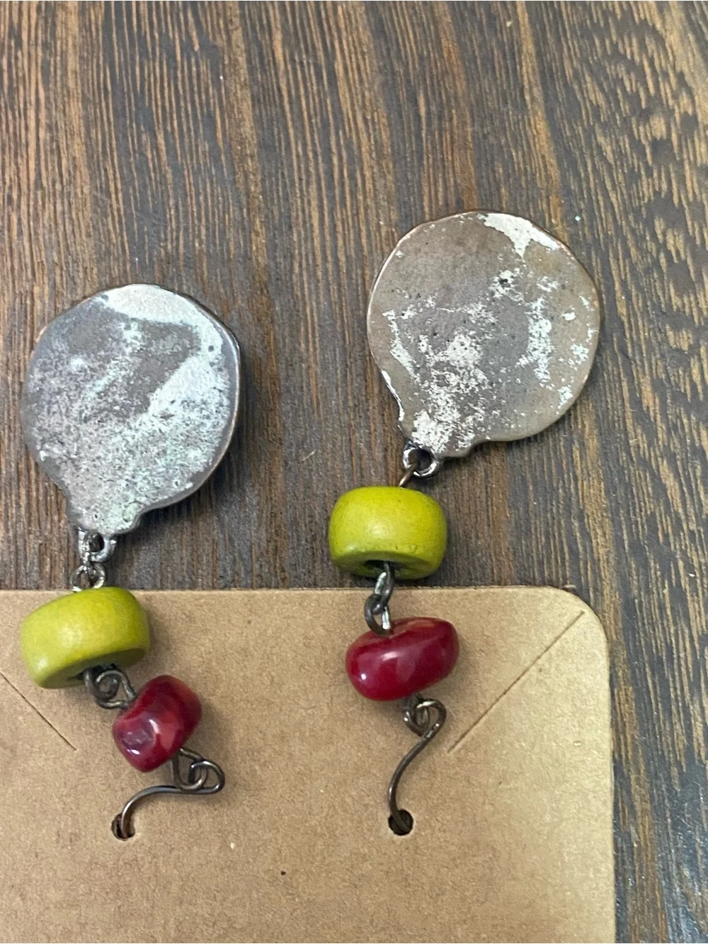 Boho Turquoise Medallion Drop Earrings with Red and Yellow Beads